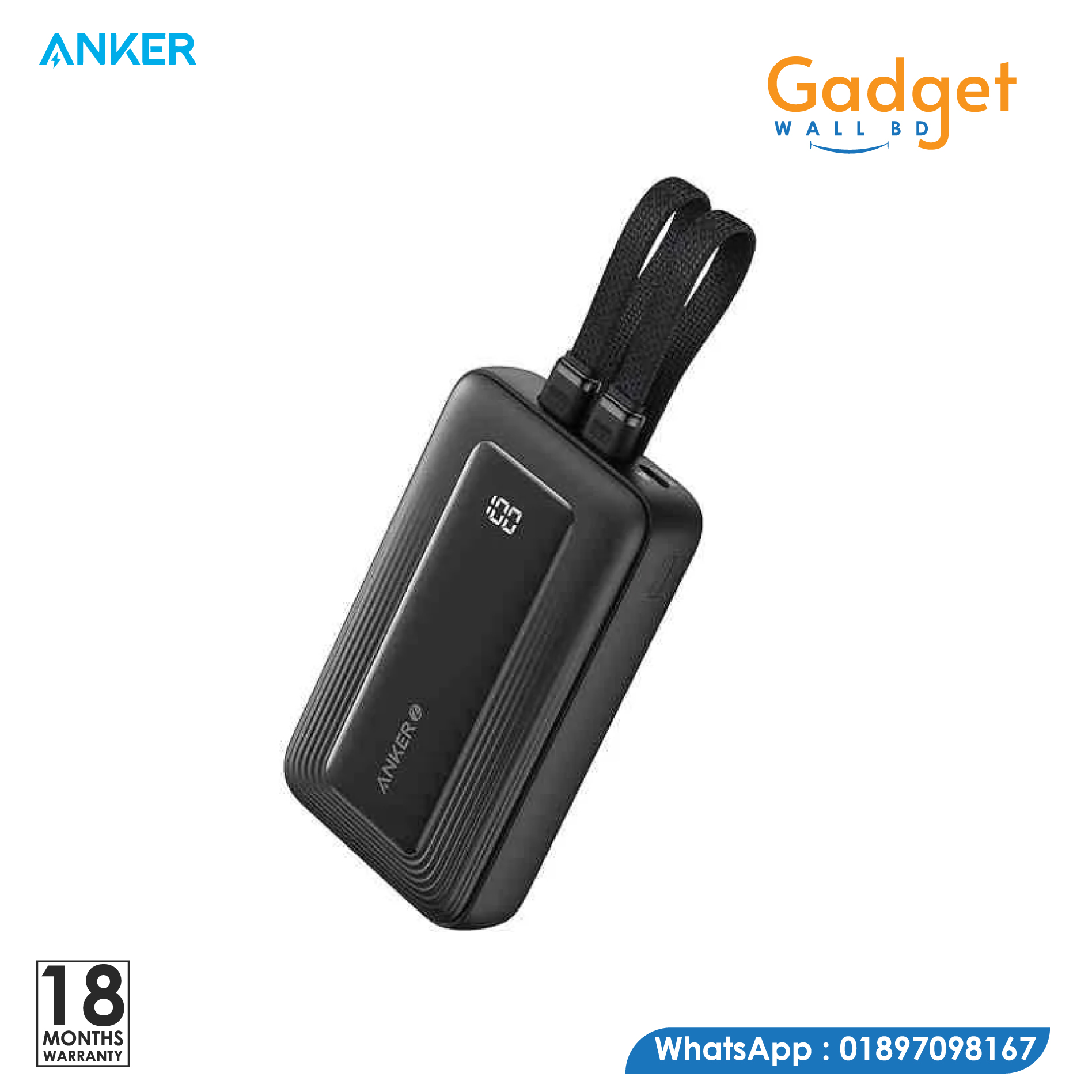 Anker Zolo Power Bank10000mAh 30W Max Fast Portable Charger with Built-in USB-C and MFi Certified Lightning Cables